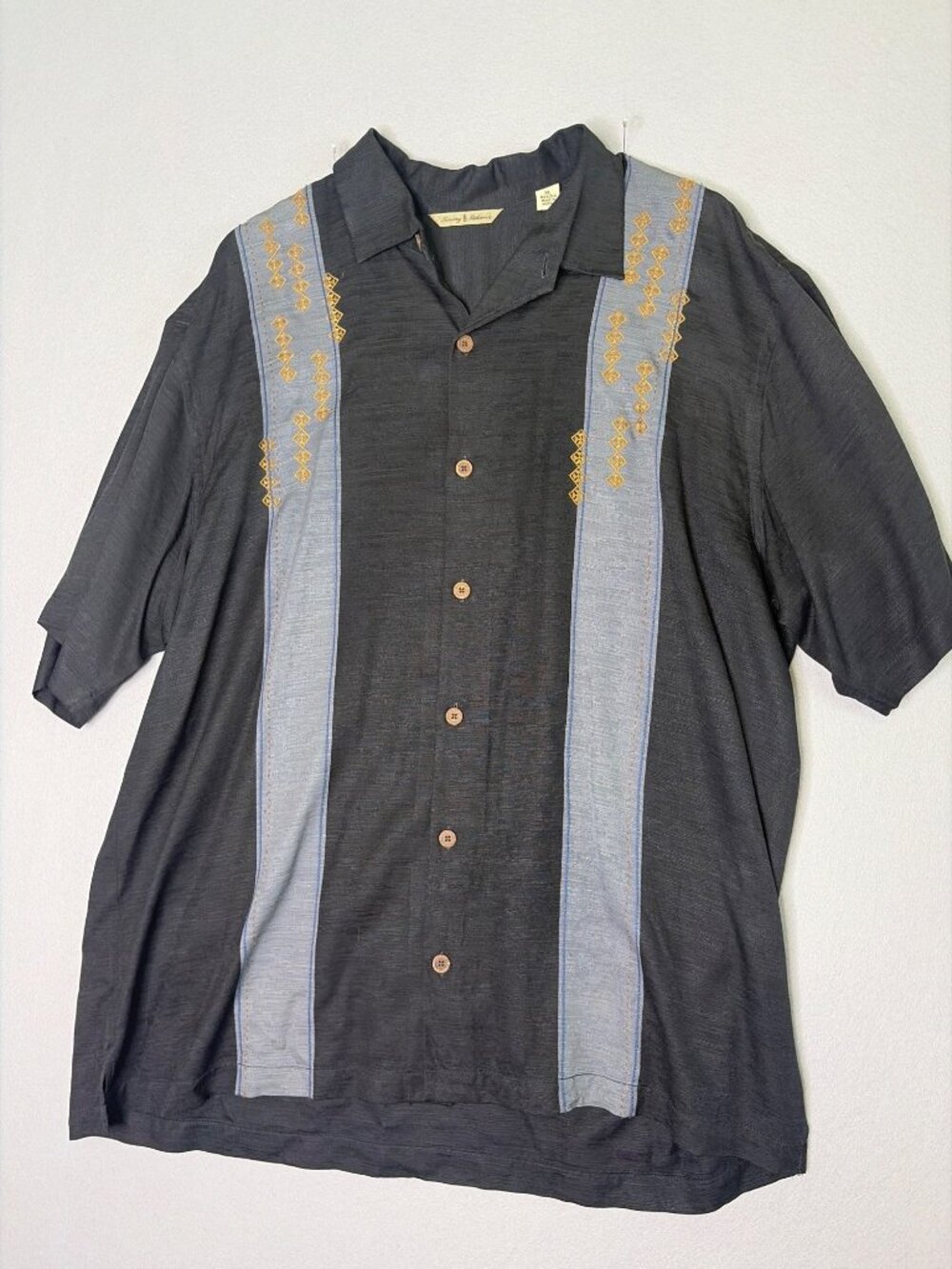 Tommy Bahama 100% Silk Bowling Shirt Size XL Guayabera Color Block